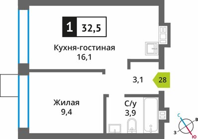 Квартира 32,5 м², 1-комнатная - изображение 1