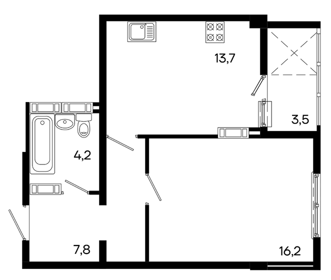 45,4 м², 1-комнатная квартира 7 491 000 ₽ - изображение 15