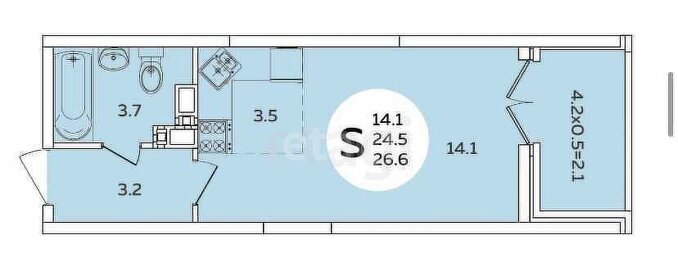 Квартира 24,2 м², студия - изображение 1