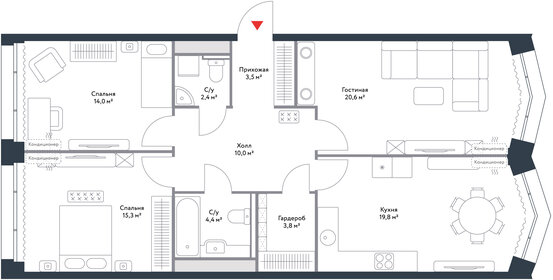 Квартира 93,8 м², 3-комнатная - изображение 1