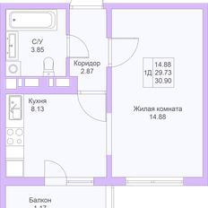 Квартира 30,9 м², 1-комнатная - изображение 3