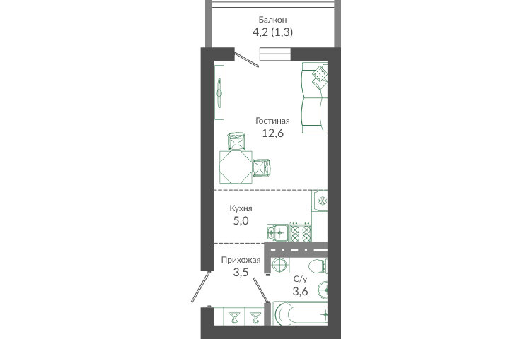 26 м², квартира-студия 12 892 000 ₽ - изображение 21