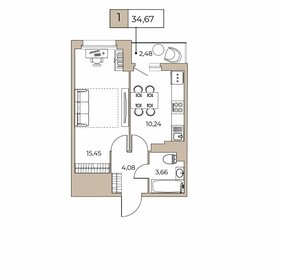 Квартира 34,8 м², 1-комнатная - изображение 1