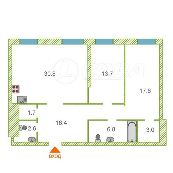 94,5 м², 3-комнатная квартира 8 200 000 ₽ - изображение 1