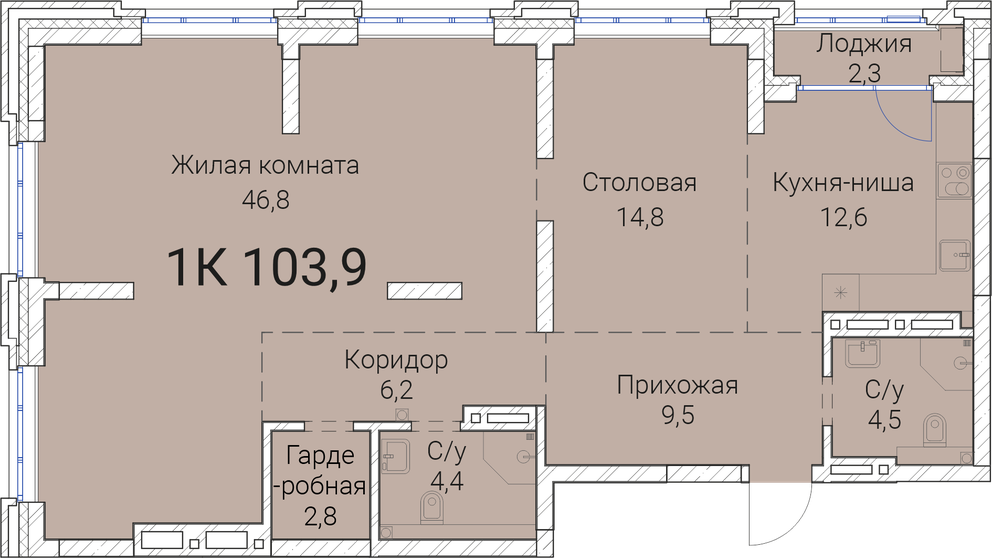 103,9 м², 1-комнатная квартира 21 382 400 ₽ - изображение 1