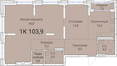 Квартира 103,9 м², 1-комнатная - изображение 1