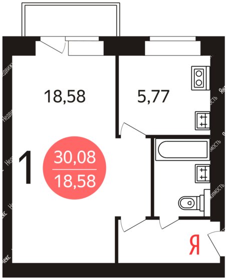 33 м², 1-комнатная квартира 40 000 ₽ в месяц - изображение 1