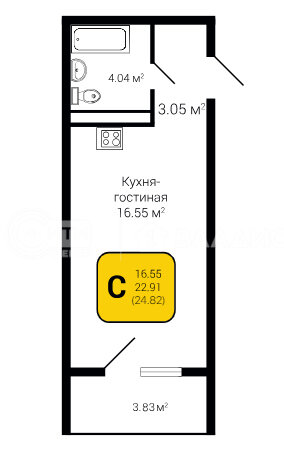 24,8 м², 1-комнатная квартира 2 978 400 ₽ - изображение 8