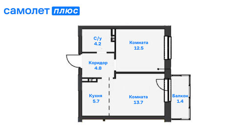 Квартира 45,5 м², 2-комнатная - изображение 1