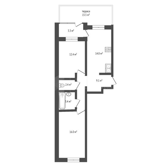 61 м², 2-комнатная квартира 6 600 000 ₽ - изображение 1