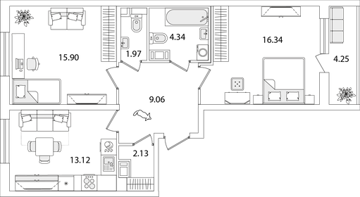 69,8 м², 3-комнатная квартира 12 900 000 ₽ - изображение 79