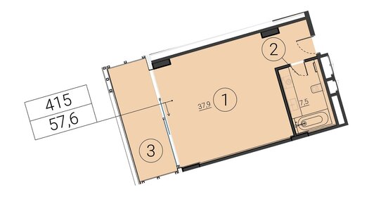 Квартира 57,6 м², 1-комнатные - изображение 1