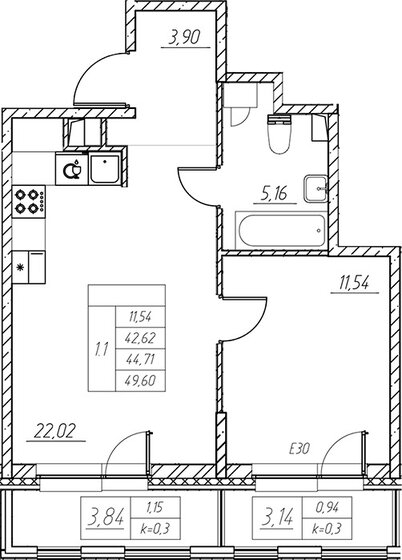 49,6 м², 1-комнатная квартира 6 425 000 ₽ - изображение 1