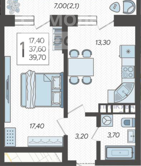 39,7 м², 1-комнатная квартира 5 800 000 ₽ - изображение 21