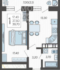 Квартира 39,7 м², 1-комнатная - изображение 1