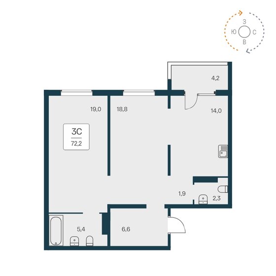 72,2 м², 3-комнатная квартира 7 750 000 ₽ - изображение 1