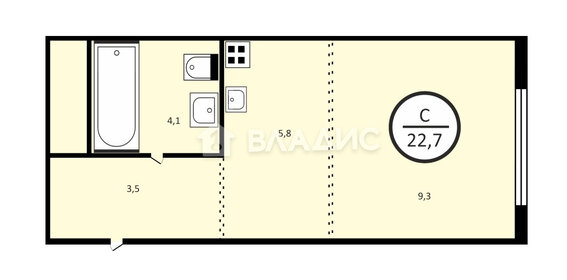 Квартира 22,7 м², студия - изображение 1