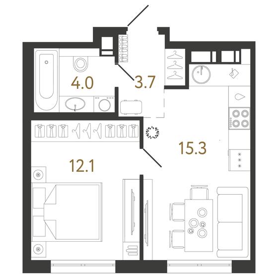 35,1 м², 1-комнатная квартира 11 281 926 ₽ - изображение 1