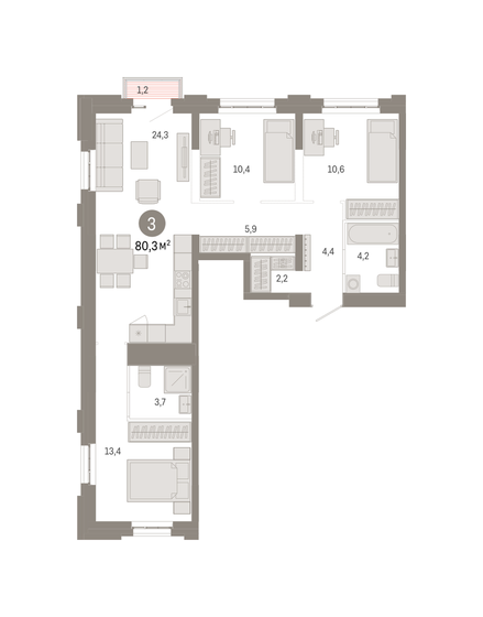 80,3 м², 3-комнатная квартира 24 310 000 ₽ - изображение 1