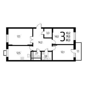 Квартира 80,3 м², 3-комнатная - изображение 1