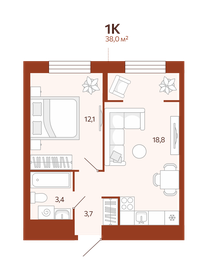 35,5 м², 1-комнатная квартира 6 240 000 ₽ - изображение 14