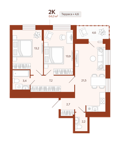 66 м², 2-комнатная квартира 8 795 000 ₽ - изображение 22