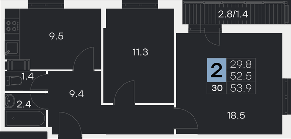 Квартира 53,9 м², 2-комнатная - изображение 1