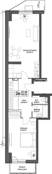 68,5 м², 1-комнатная квартира 8 454 039 ₽ - изображение 1