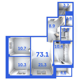 Квартира 73,1 м², 3-комнатная - изображение 1