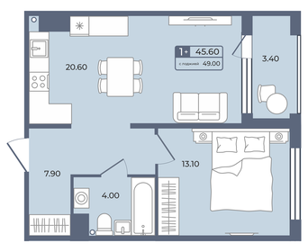 55 м², 1-комнатная квартира 7 100 000 ₽ - изображение 84