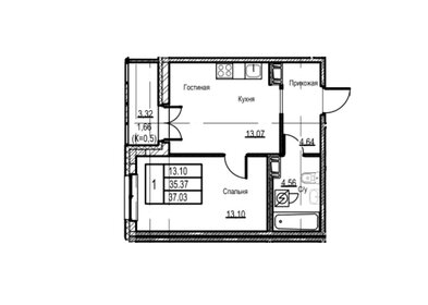 Квартира 37 м², 1-комнатная - изображение 1