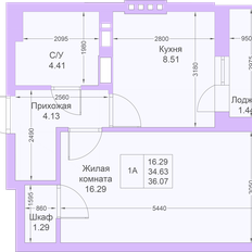 Квартира 36,1 м², 1-комнатная - изображение 2