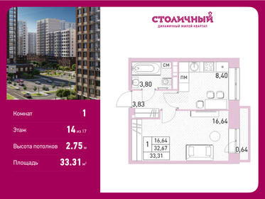 Квартира 33,3 м², 1-комнатная - изображение 1