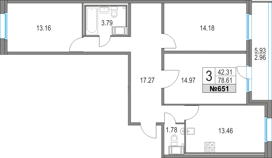 78,6 м², 3-комнатная квартира 19 540 804 ₽ - изображение 1