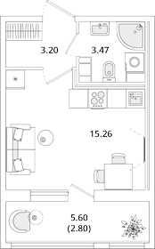 Квартира 24,7 м², студия - изображение 1