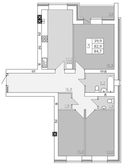 84,7 м², 3-комнатная квартира 5 760 000 ₽ - изображение 1