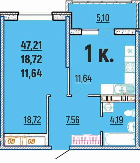 47,2 м², 1-комнатная квартира 9 442 000 ₽ - изображение 1