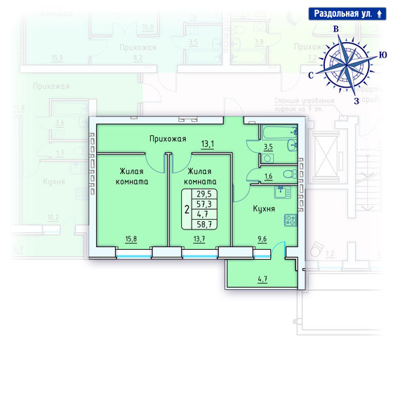 58,7 м², 2-комнатная квартира 4 687 195 ₽ - изображение 1