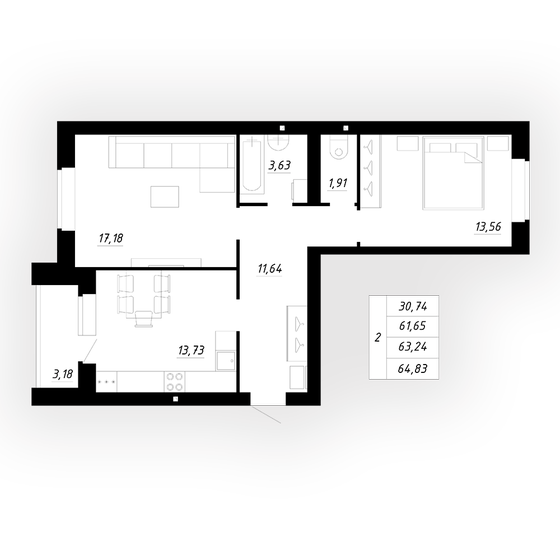 63,2 м², 2-комнатная квартира 4 819 000 ₽ - изображение 1