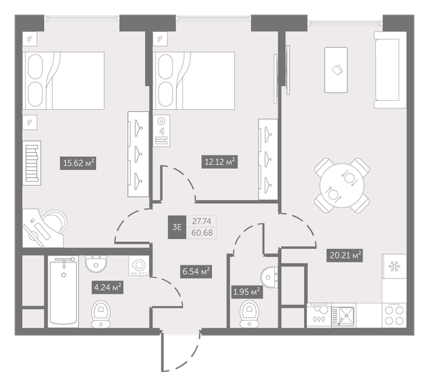 60,7 м², 2-комнатная квартира 8 152 965 ₽ - изображение 1