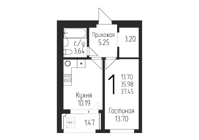 36 м², 1-комнатная квартира 5 826 411 ₽ - изображение 7