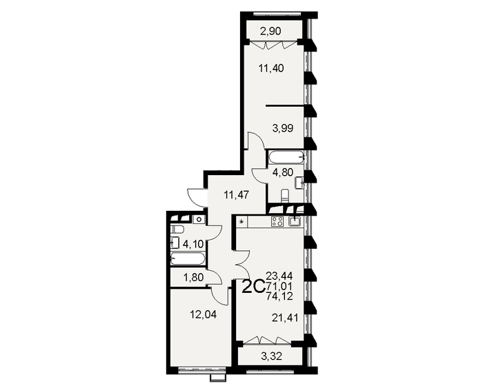 74,1 м², 2-комнатная квартира 11 118 000 ₽ - изображение 1