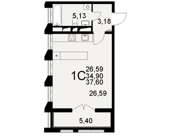 40 м², 1-комнатная квартира 6 403 200 ₽ - изображение 14