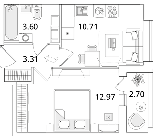 32,4 м², 1-комнатная квартира 9 999 000 ₽ - изображение 84