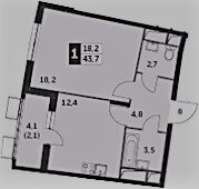 43,7 м², 1-комнатная квартира 6 700 000 ₽ - изображение 1