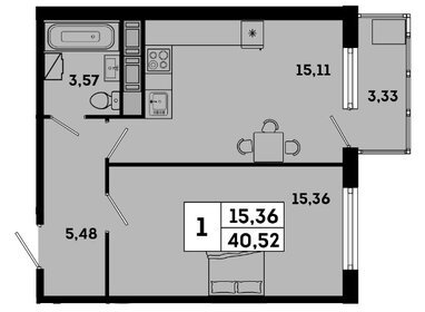 Квартира 41 м², 1-комнатная - изображение 1