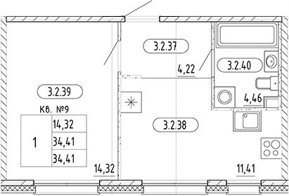 Квартира 34,4 м², 1-комнатная - изображение 1