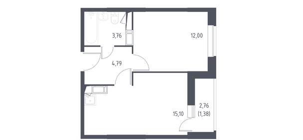 Квартира 37 м², 1-комнатная - изображение 1