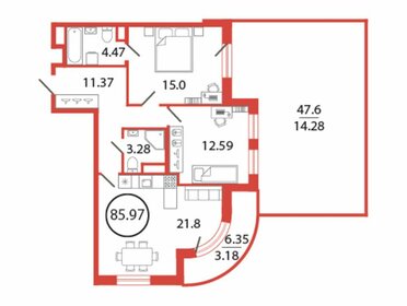 Квартира 86 м², 2-комнатная - изображение 1