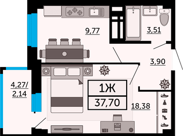 38 м², 1-комнатная квартира 6 494 580 ₽ - изображение 28